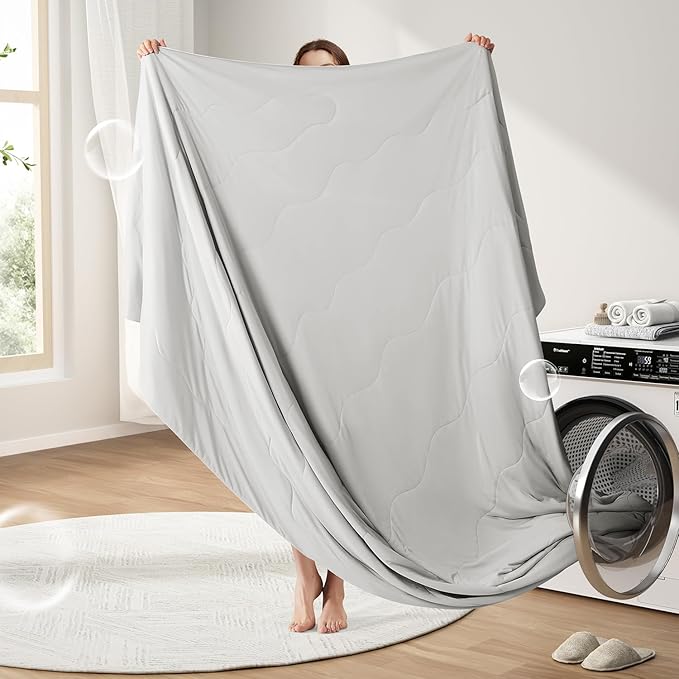 EASELAND Cooling Comforter King, Cold Touch Fabric Absorbs Body Heat, Double-Sided Cool Design Soft Fluffy Cooling Blanket for Night Sweats Hot Sleeper (Grey, King(108"x90"))