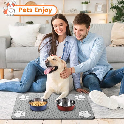 Pet Feeding Mat-Absorbent Pet Placemat for Food and Water Bowl, with Waterproof Rubber Backing, Quick Dry Water Dispenser Mat for Dog and Cat (20"x12", Striped Light Gray)