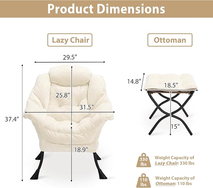 Youtanic Lazy Chair with Folding Ottoman, Accent Chair Plush Upholstered with - Image 3