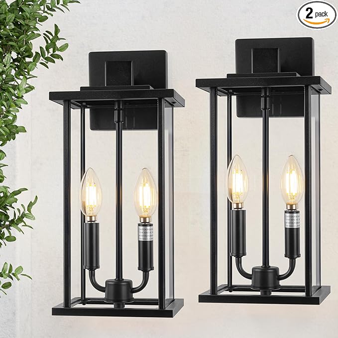 SIAFAVOI 2-Pack Large Outdoor Wall Light, 16" Exterior Lighting Fixtures Wall Mount, 2-Light Waterproof Wall Sconce, Modern Black Outdoor Lamps for Patio, Entryway