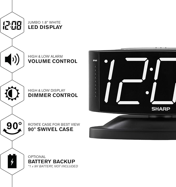 Sharp Digital Alarm Clock with Swivel Base - Image 3