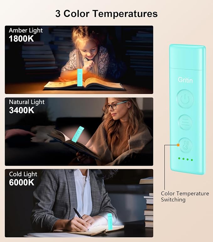 Gritin Book Light Rechargeable, Clip on LED Reading Light - Image 3