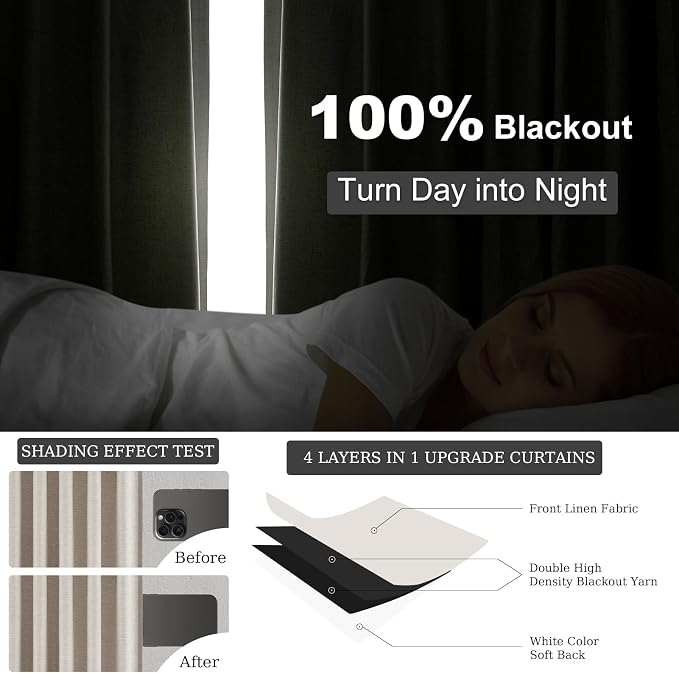 Topfinel Boho Farmhouse Black Out Linen Curtains 84 Inch Length 2 Panels Set - Image 6
