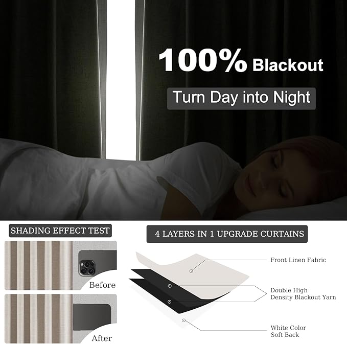 Topfinel 102 Inches Long Blackout Linen Curtains, Soundproofing Pinch Pleated - Image 5