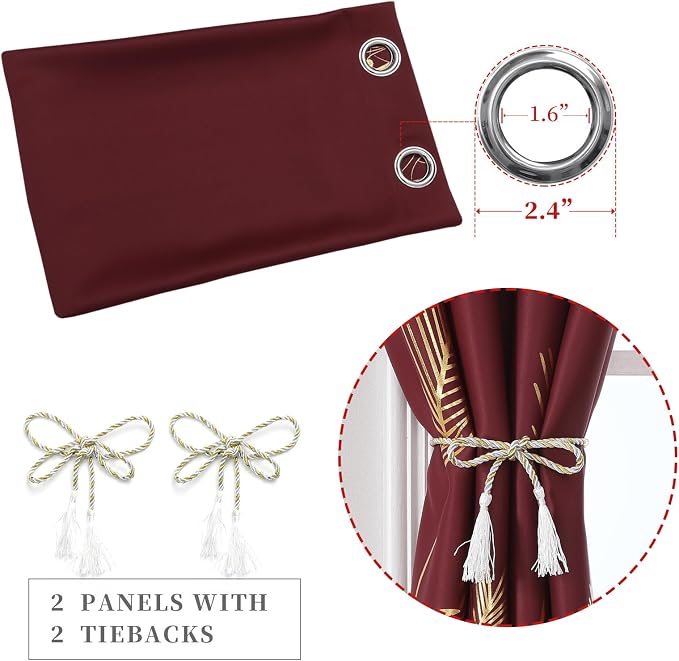 Burgundy Red Blackout Curtains for Living Room 90 Inch Length 2 Panels Set - Image 5