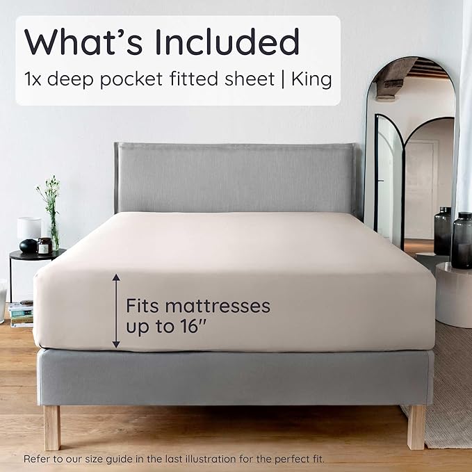Bambaw 100% Viscose Derived from Bamboo Fitted Sheet King Size, Cooling King Sized Fitted Sheet with Corner Straps, Soft & Breathable (Sand)