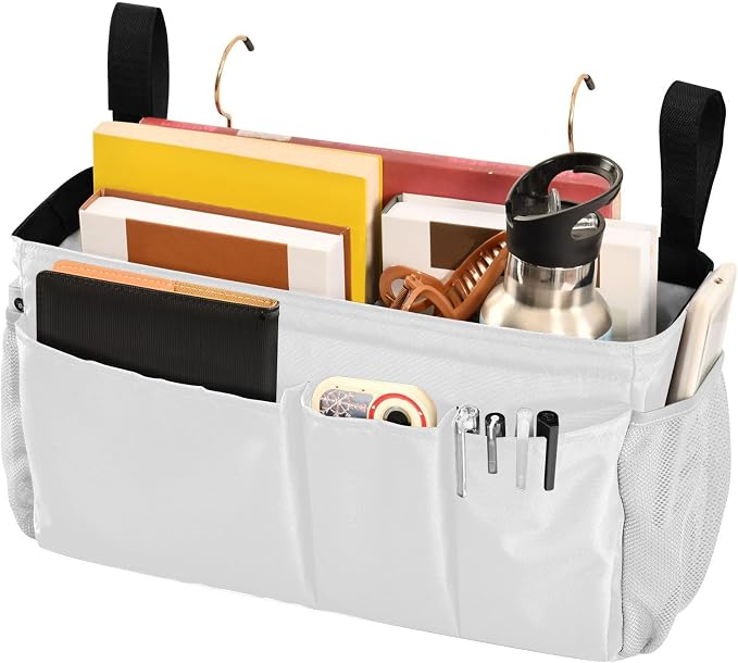 DOMIKING White Bedside Caddy for Dorm Bed Recliner Armrest Organizer - Image 3