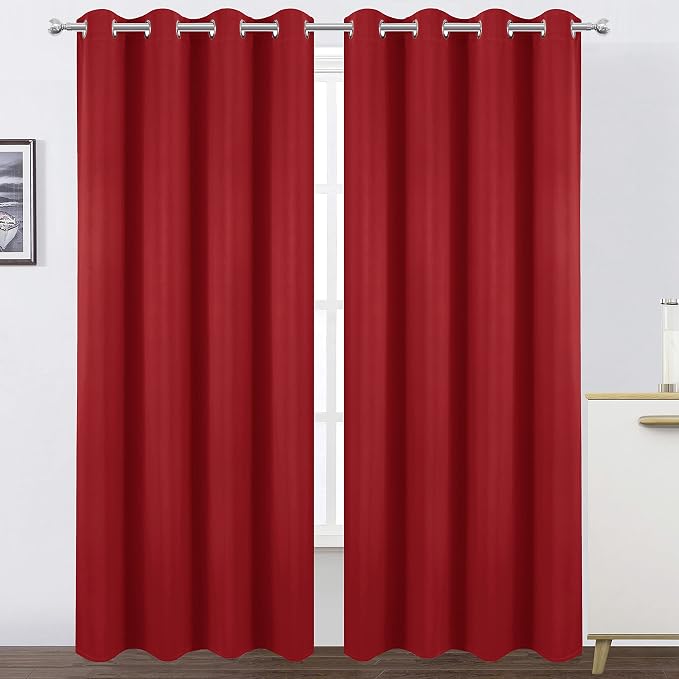 Blackout Curtains 66 x 95 inch/Bright Red Curtains Set of 2 Panels/Thermal by Lemomo