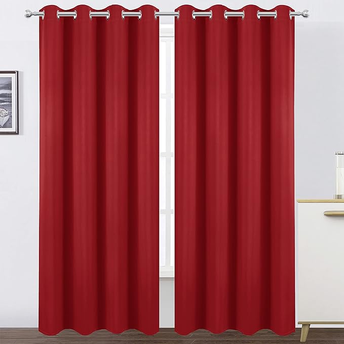 Blackout Curtains 52 x 95 inch/Bright Red Curtains Set of 2 Panels/Thermal by Lemomo