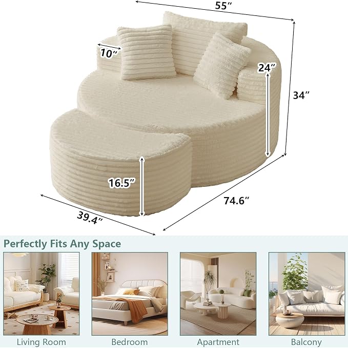 55'' Oversized Round Chair Lounge Chaise Indoor - Image 2