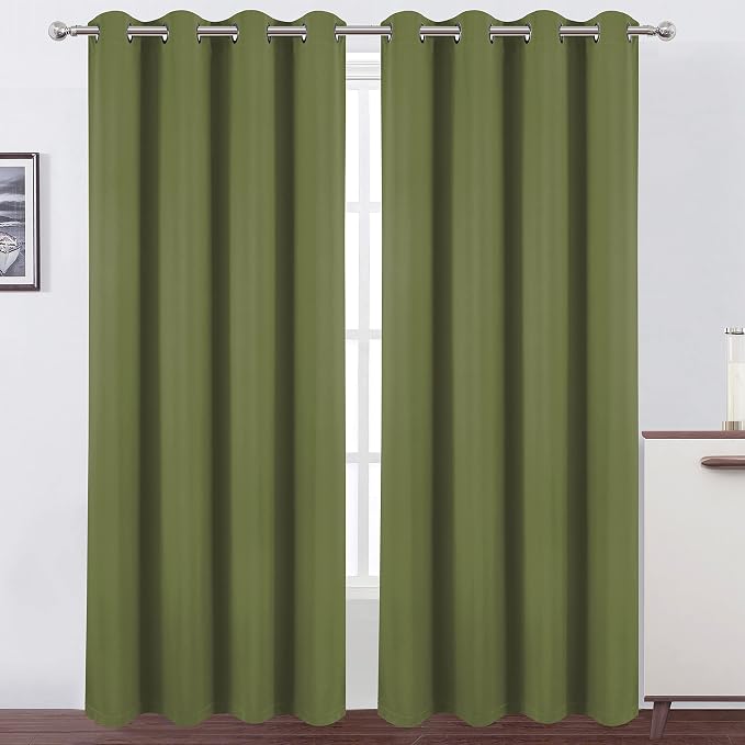 100% Blackout Curtains 52 x 84 Inch/Olive Green Curtains 2 Panels - Image 2