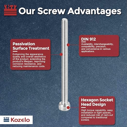 Kozelo 15pcs Socket Head Cap Screws - [M4-0.7 x 55mm] 304 Stainless Steel Allen Socket Drive for Electrical Motor 3D Printing Fan Engine Replacement Use, Silver