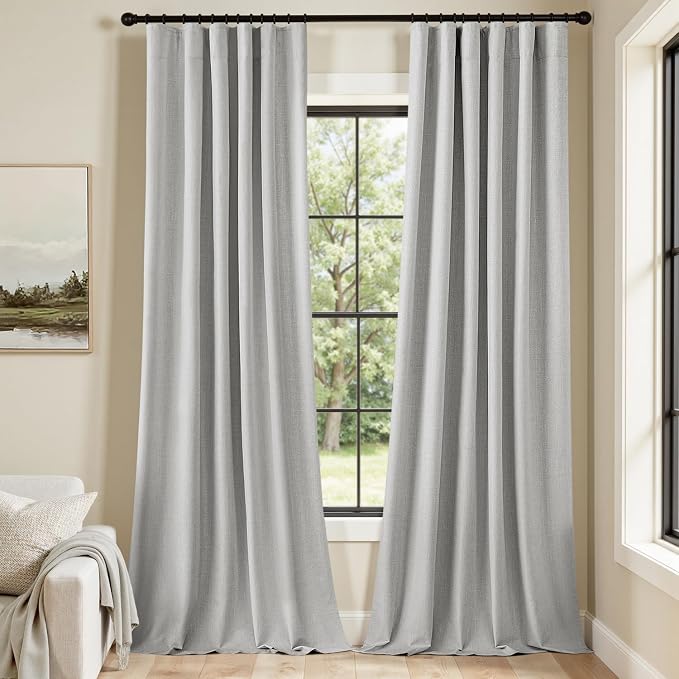 MIULEE 100% Blackout Back Tab Pleat Linen Curtains 50" Wx84 L, Thick Faux Linen - Image 6