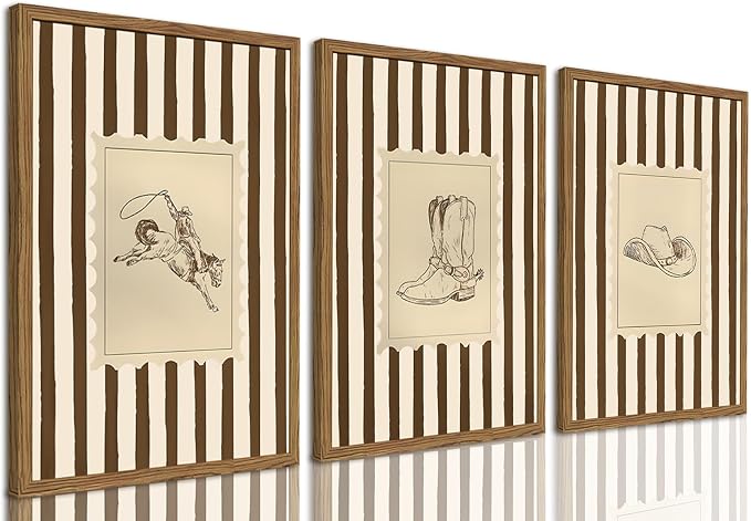Western Cowboy Wall Art Set of 3, Vintage Cowboy Boots Hat Wall Decor Painting by TransformYourWallsElevateYourStyle
