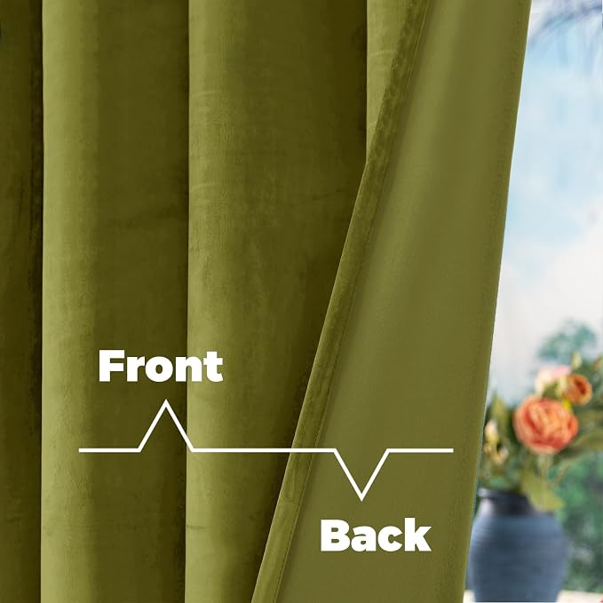 BGment Moss Green Blackout Velvet Curtains 80 Inches Long, 2 Panels | super Soft - Image 4