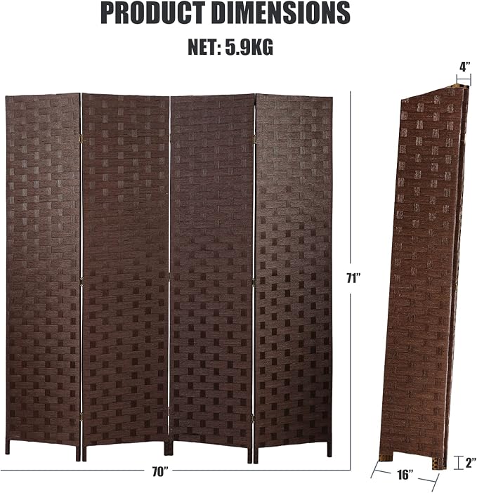 Room Divider, 4 Panels 6FT Folding Privacy Screen Room Divider | Wall Wood Mesh - Image 7