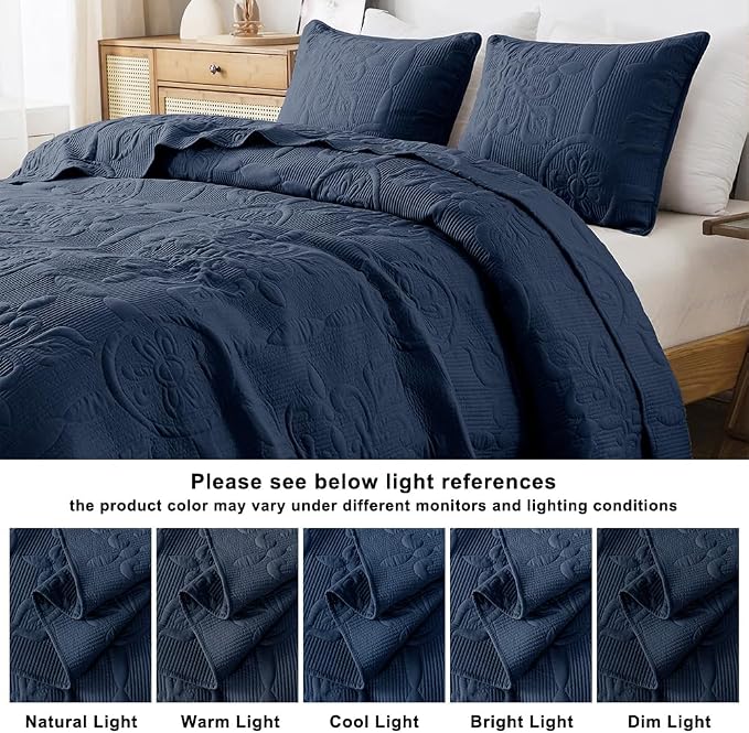 B2EVER Navy Blue Damask Quilt King Size Bedding Sets - Image 8