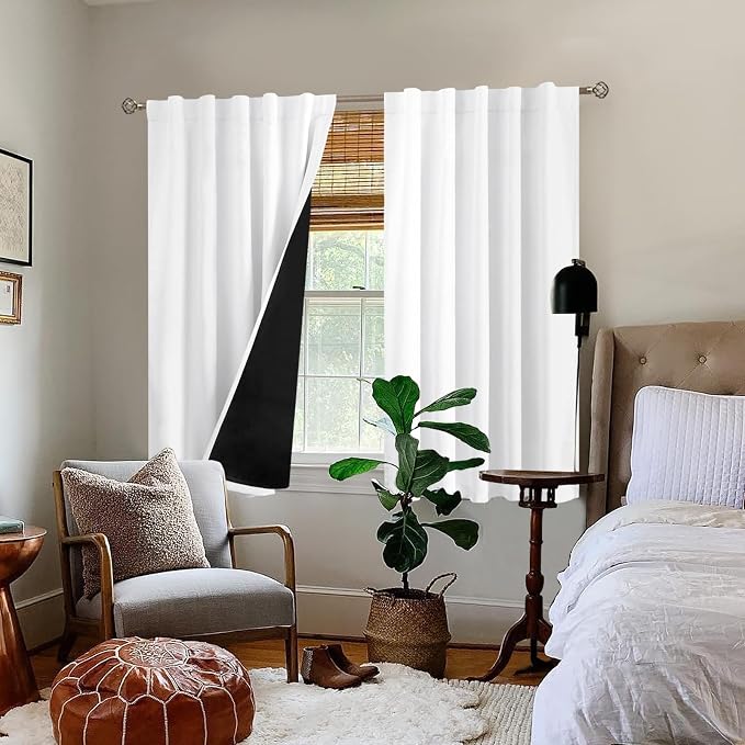 BGment Pure White 100% Blackout 48 Inch Curtains - Image 9