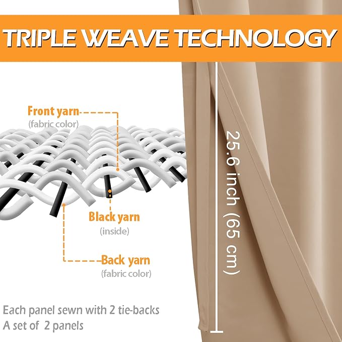 Short Blackout Curtains for Bedroom, 42 x 45 Inch, 2 Panels | Thermal Insulated - Image 3