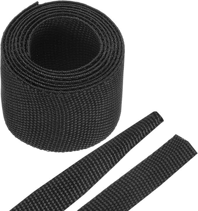 MECCANIXITY Braided Cable Sleeves Heat Shrinkable Fabric Sleeving, 1" 3ft Black 2:1 Ratio Heat Shrinkable Cord Protector for Harness Cable, Network Cable Protection, Cable Management
