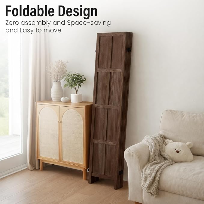 4 Panel Wood Room Divider and Folding Privacy Screen 67″, Freestanding Wall - Image 7