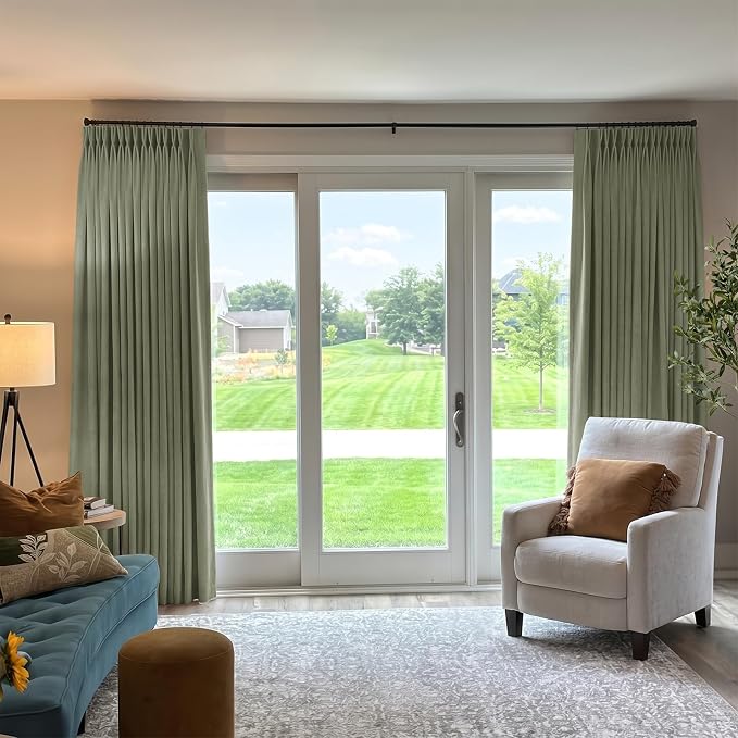 Pinch Pleated Full Blackout Faux Linen Curtains 84 Inches Long | Sage Green - Image 4