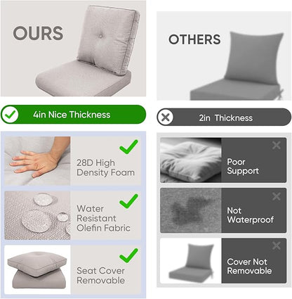 10-Piece Outdoor Patio Cushion Set - Fade & Water Resistant with Removable Olefin Cover, 22x24x4 Inch Memory Foam Cushions for Wicker Sectional Sofa – Beige/Buckle