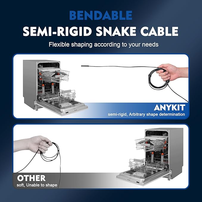 Dual Lens Endoscope Camera with Light, 4.3" Borescope with Photo/Video Function & Free(Built in 32GB Card), 16.4FT Semi-Rigid Snake Cable with IP67 Waterproof for Pipe, Engine & HVAC Inspection