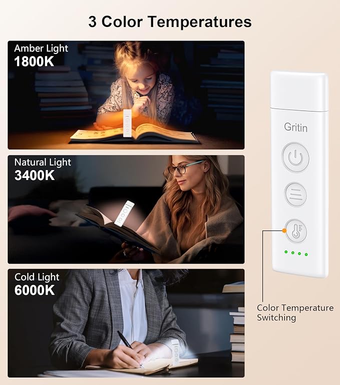 Gritin Book Light Rechargeable, Clip on LED Reading Light - Image 3
