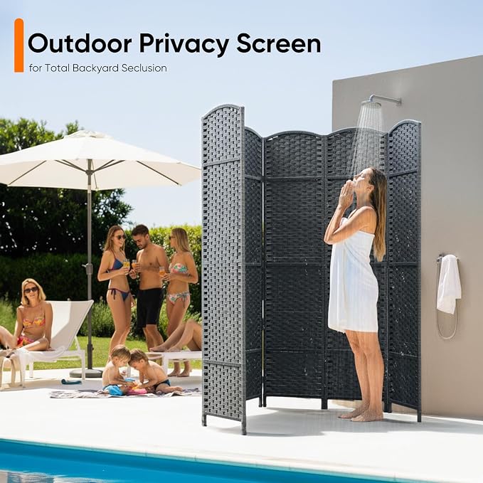 Outdoor Privacy Screen 6-Panel Folding Room Divider Space Partition | 67"H 96"W - Image 3