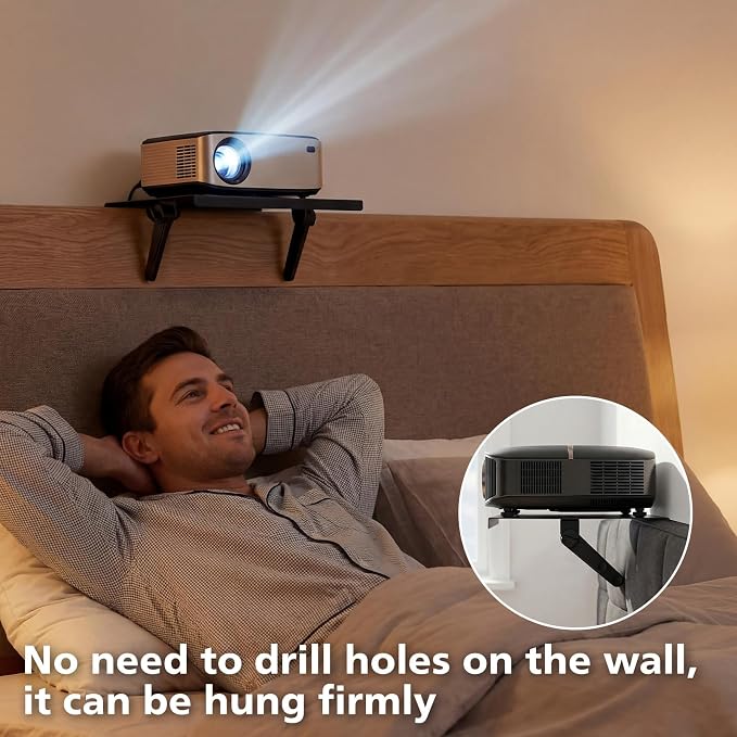 No Drill Metal Projector Shelf for Wall Mounted, 10.6 x 8.2 Inch Adjustable - Image 7