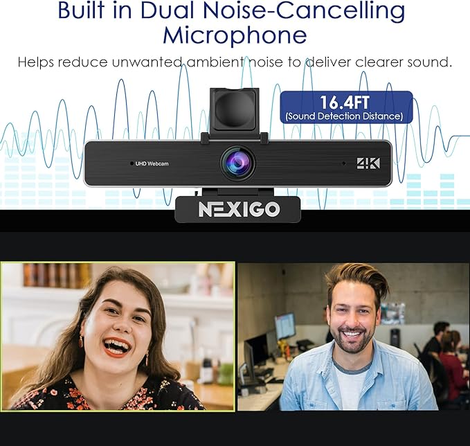 NexiGo Zoom Certified, N950P (Gen 2) 4K Zoomable Webcam, RF Remote, Sony_Starvis Sensor, 5X Digital Zoom, Pro Web Camera with Dual Stereo Mics