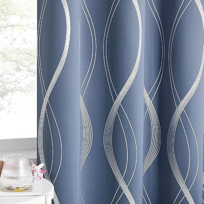 NICETOWN Stone Blue Decorative Curtains Blackout 84 inch Length | - Image 2