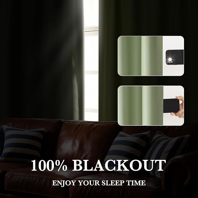 RYB HOME Bedroom Blackout Curtains 80 inches Long, 100% Blackout | Thermal - Image 4