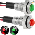 ZGSZJHF UL Listed Mini Indicator Light 8mm 0.31" Waterproof Domed Metal Stainless Steel Signal Lamp 12V-24V DC/AC Red and Green LED Light with 140mm Wire