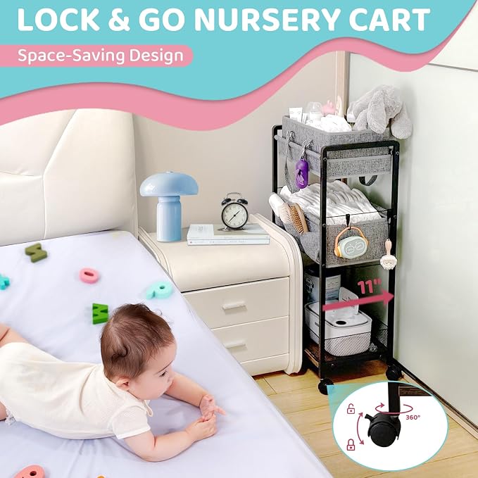 2IN1 Baby Diaper Caddy Organizer-3 Tier Rolling Storage Cart - Image 5