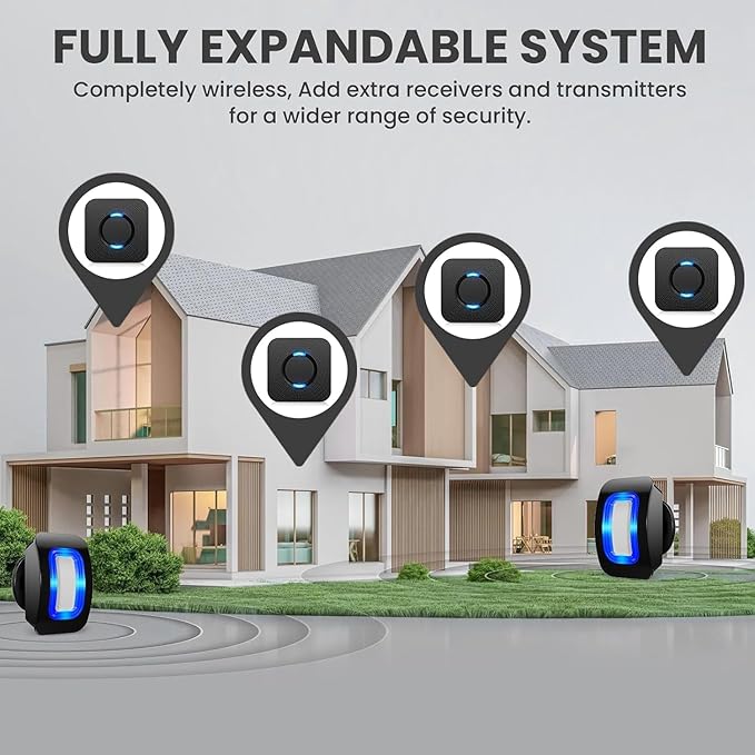 Wireless Motion Sensor LED Light - Motion Detector Alarm Chimes Door Sensor with 500 FT Range Security Alert Monitor System for Home, Business, Store, Office, School