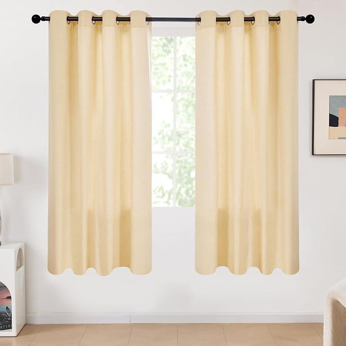 Deconovo Beige Linen Curtains for Living Room, Light Filtering Semi Sheer Faux by Unknown