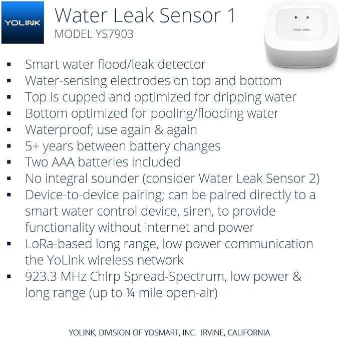 YoLink Water Leak Detection Starter Kit, w/SpeakerHub Audio/Talking Hub & Water Leak Sensor 1, LoRa Up to 1/4 Mile Open-Air Range, SMS/Text, Email & Push Notifications, w/Alexa, IFTTT, Home Assistant