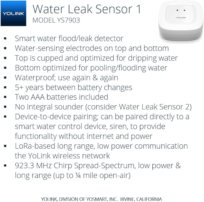 YoLink Water Leak Detection Starter Kit, w/SpeakerHub Audio/Talking Hub & Water Leak Sensors, LoRa Up to 1/4 Mile Open-Air Range, SMS/Text, Email & Push Notifications, w/Alexa, IFTTT, Home Assistant
