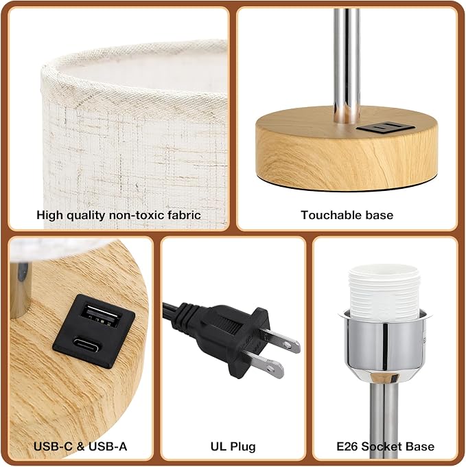 Dicoool Bedside Table Lamp Set of 2-3-Way Dimmable Touch Lamp, USB A+C | LED - Image 8
