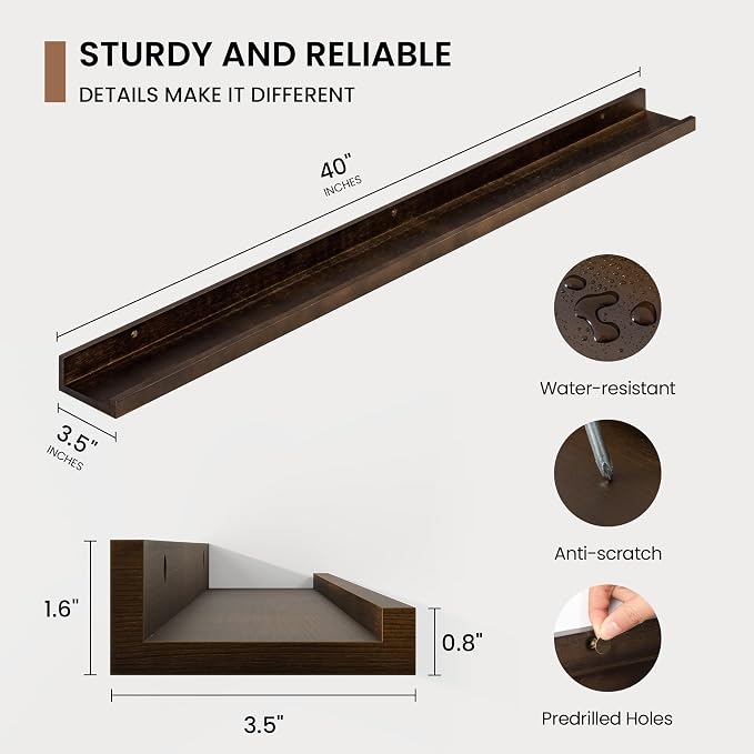 Picture Ledge Shelf, Floating Shelves Set of 2, 40 Inches Solid Wood Nursery - Image 3