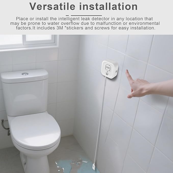 100dB Smart Water Sensor Alarm Water Leak Detectors for Home, with App Remote Monitor and Detection Lines, Wireless Tank Level Monitor for Basement,Kitchen,Bathroom (3pack)