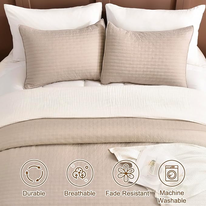 Lady Ann Queen Quilt Set, Linen Feel Queen Bedspreads 102x118 - Image 3