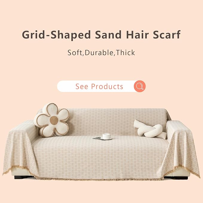 Coffee Couch Cover Blanket Cute Geometrical Jacquard Washable Sofa Cover for Extra Large Furniture for 3 Cushion Sofa L Shaped Sectional Couch Blanket 71"x 118"