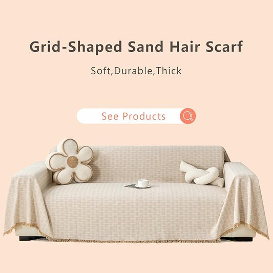 Coffee Couch Cover Blanket Cute Geometrical Jacquard Washable Sofa Cover for Extra Large Furniture for 3 Cushion Sofa L Shaped Sectional Couch Blanket 71"x 118"