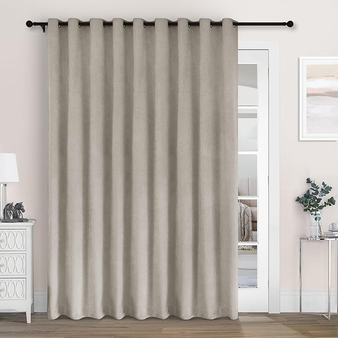 Macochico 100" Wx84 L Beige Taupe Full Blackout Curtains for Sliding Door, Thermal Insulated Drapery for Living Room Bedroom Windows Patio Door, Modern Chenille Grommet Curtains with Tieback 1 Panel
