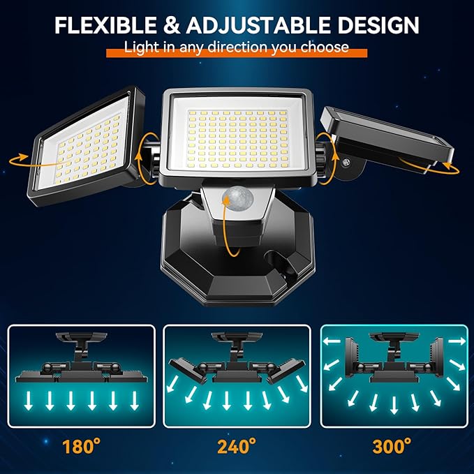 PURICH LED Security Lights Motion Sensor Outdoor Lights, 5000K Daylight, IP65 Waterproof, Dusk to Dawn, 3-Head Motion Detected Flood Light for Garage, Yard, Porch, 2Pack