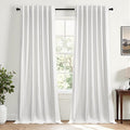 Topfinel White Linen Blackout 96 Inch Curtains by Topfinel