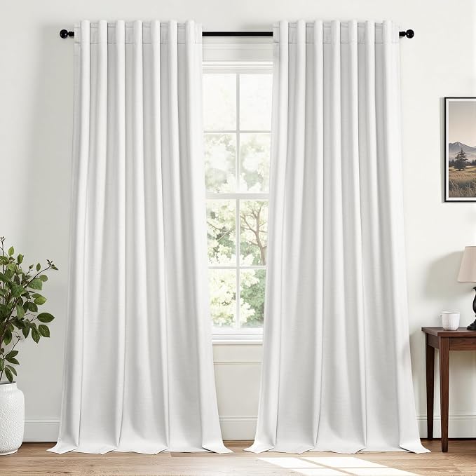 Topfinel Snow White Linen Blackout 105 Inch Curtains by Topfinel